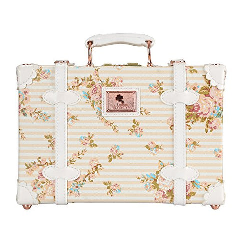 Unitravel Vintage Suitcase Pu Leather Small Floral Box With Straps Carry On 12"