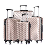 Apelila 5 Piece Luggage Sets,Travel Suitcase Spinner Hardshell Lightweight w/Free Suitcase Cover& Hanger (4PC Champagne Gold With Bag)