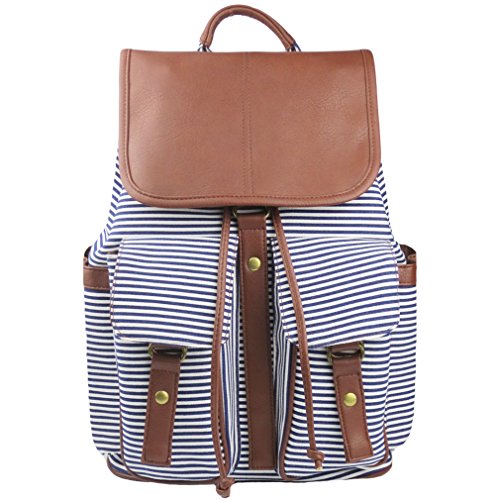 Imiflow Backpack for School Girls College Schoolbags Casual Laptop Purses Book Bags (Stripe Canvas)