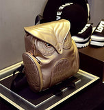 Eaglebeky Girl's Pu Leather Owl Cartoon Backpack Fashion Casual Mini Purse Bag (Gold)
