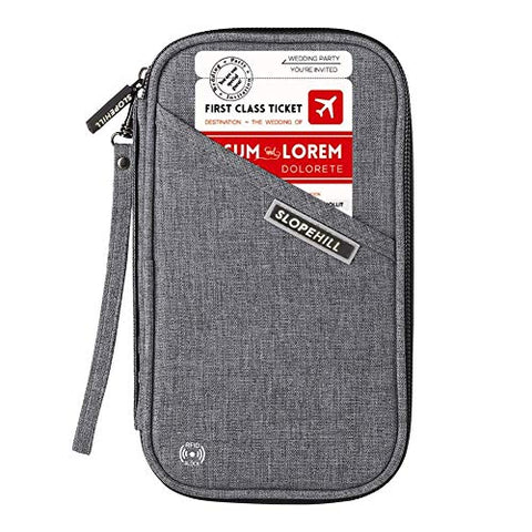 Slopehill Passport Holder RFID Blocking Travel Passport Wallet with Removable Wristlet Strap 9 Inches, Grey