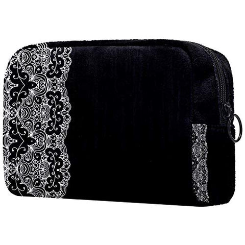 LORVIES Black And Lace Makeup Bag Toiletry Bag for Women Skincare Cosmetic Handy Pouch Zipper Handbag