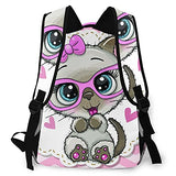 Casual Backpack,Cute Cartoon Siamese Kitten Girl In Pink,Business Daypack Schoolbag For Men Women Teen