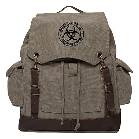 Zombie Outbreak Response Team Rucksack Backpack w/ Leather Straps, Olive & Bk