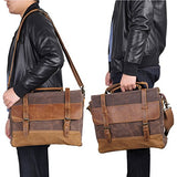 Men Messenger Bag Crazy Horse Leather Waxed Canvas Crossbody Khaki