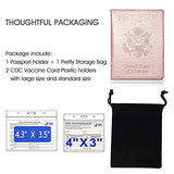 SAM & LORI Vaccine Card Protector Holder with Passport Holder Case, PU Leather Wallets Passport Cover and CDC Vaccine Card Slot Combo Rose gold