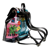 Studded Printed Glossy Backpack with Back Zipper Pocket and Adjustable Strap