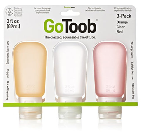 Humangear Gotoob, 3-Pack, Large (3Oz), Clear/Orange/Red