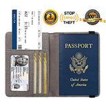 Passport Holder Cover Wallet Case - DESERTI BRANDS Leather RFID Blocking For Women Men - Grey