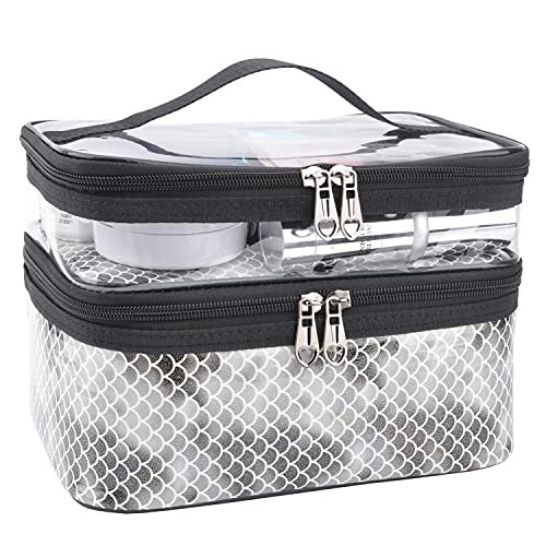 MKPCW Makeup Bags Double layer Travel Cosmetic Cases Make up Organizer Toiletry Bags (Colorful fish scales)