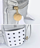 Girls Fashion Pu Leather Panda Book Bag Rivet Women Mini Casual Style Panda Backpack Silver