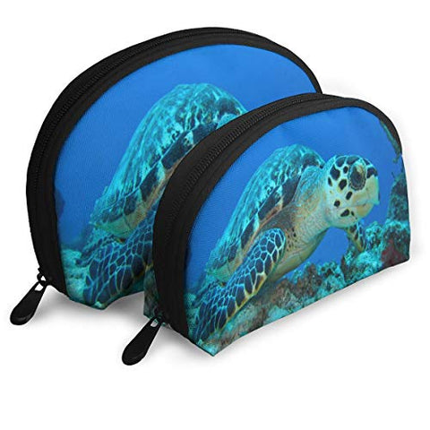 Makeup Bag Small Turtle Resting On A Coral Portable Half Moon Travel Bags Set Case For