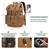 Modoker Mens Canvas Vintage Backpack for Men, Travel Laptop Backpack Fits 17/15.6 Inch Computer & Tablet, Large Bookbag Rucksack Backpack with USB Charging Port, Brown