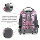 Tilami Rolling Backpack 16 Inch School College Travel Carry-on Backpack Boys Girls, Pink Butterfly Paris
