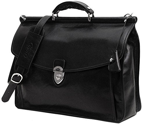 Firenze Dowel Messenger Brief in Black Italian Calfskin Leather by Floto