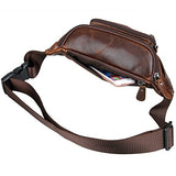 Berchirly Genuine Leather Waist Pack Adjustable Strap with Multiple Pockets Coffee