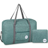 Wandf Foldable Travel Duffel Bag Luggage Sports Gym Water Resistant Nylon (E-Denim Green with Strap)