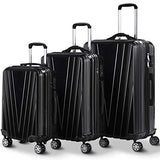 GHP 3-Pcs 20" 24" & 28" Black Travel Trolley Suitcases Luggage Set Telescoping Handle