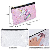 Unicorn Makeup Bag - Reversible Sequin Cosmetic Bag Sparkly Pink Zipper Vanity Toiletry Bag Pouch Purse for Girls Women Travel Birthday Christmas Gift