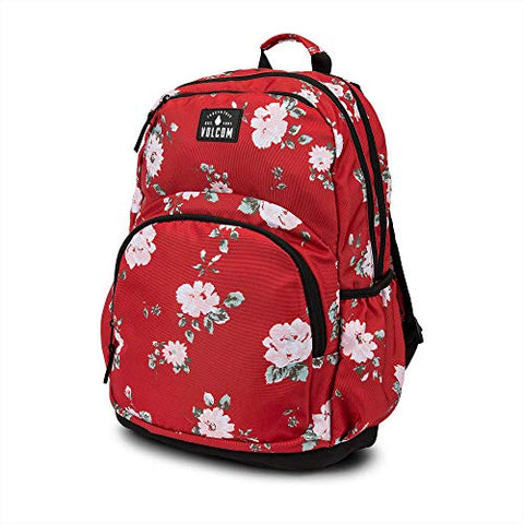 Volcom Junior's Women's Fieldtrip Three Pocket Canvas Backpack, flash red, One Size Fits All