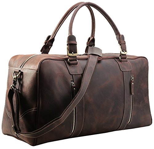 Polare Mens Vintage Leather Duffel Overnight Travel Duffle Weekender Bag (X-Large 23.2'')