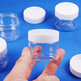 PandaHall Elite 18 Pieces 2 Oz Empty Clear Plastic Sample Containers Slime Storage Favor Jars Round Cosmetic Travel Pot with White Screw Cap Lids for Beads, Jewelry, Make Up, Nails Art, Cream