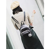 Women Girls Mini Fur Ball Backpack Fashion Shoulder Bag Travel School Bags (Gray)