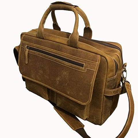 Devil Hunter 18 Inch Vintage Buffalo Leather Messenger Satchel Laptop Briefcase Men'S Bag Crazy