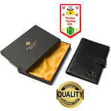 RFID Blocking Genuine Leather Passport Holder Cover Case & Travel Wallet for Men and Women - Black