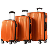 Luggage Set 3 Piece Set Suitcase set with TSA Lock Spinner Hard shell Lightweight (Orange)