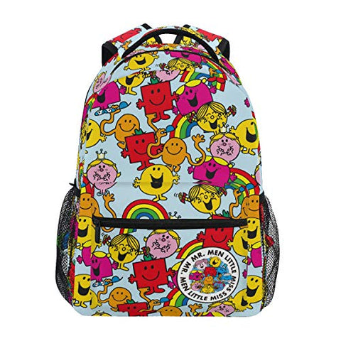 Mr Men & Little Miss Backpack for Girls, Large Capacity Schoolbag, Cartoon Mini Travel Bag