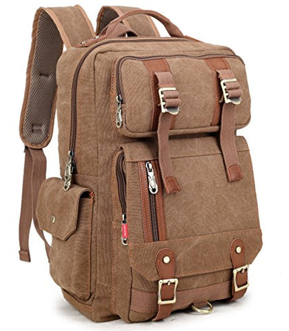 Crest Design Canvas Hiking Travel Daypacks School Laptop Backpack Rucksack 30L (Brown)