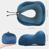 HOMIEE Travel Pillow, Neck Support Memory Foam Cushion Essentials with Sleep Mask, Earplugs -Build in Pouch and Extra Pocket, Ideal for Travelling and Flights