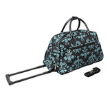 World Traveler 21 Inch Rolling Duffel Bag, Black Blue Damask, One Size