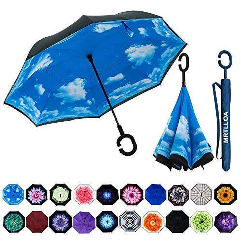 MRTLLOA Double Layer Inverted Umbrella with C-Shaped Handle, Anti-UV Waterproof Windproof