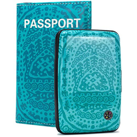 Maui and Sons RFID Protected Wallet and Passport Cover Set - Prevent Electronic RFID Scan Theft (California Teal)