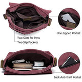Small Messenger Bag for Women,VASCHY Vintage Canvas Leather Lightweight Crossbody Bag Burgundy