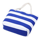 ABage Women's Striped Beach Tote Canvas Travel Handbag Purse Shopper Shoulder Bag, Blue
