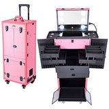 Aw Pink Rolling Makeup Case Pro Hair Stylist Barber Artists Case Multifunction Lighted Lockable