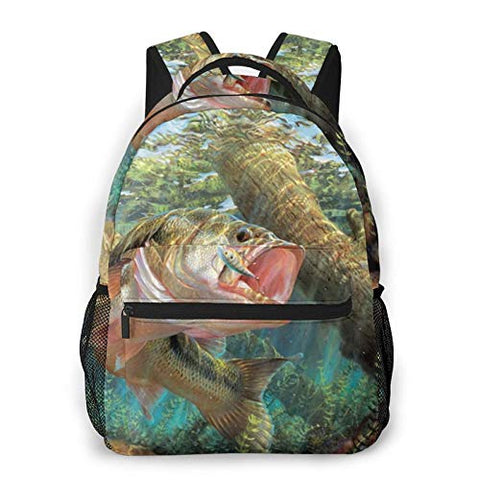 Bass Fish Casual Bookbag Backpack For Teen Girls Boys Gift