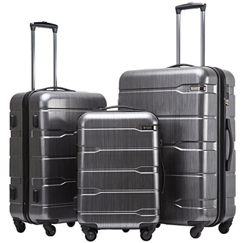 Coolife Luggage Expandable 3 Piece Sets PC+ABS Spinner Suitcase 20 inch 24 inch 28 inch (Charcoal new)