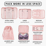 Packing Cubes VAGREEZ 7 Pcs Travel Luggage Packing Organizers Set with Toiletry Bag (Pink)