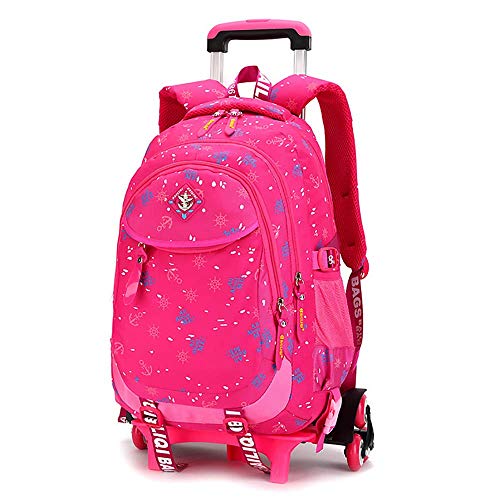 Girls Backpack With Wheels Removable Waterproof Nylon Rolling Backpack School Bag (6 Wheels),B