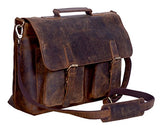 Komalc 18 Inch Retro Buffalo Hunter Leather Laptop Messenger Bag Office Briefcase College Bag For