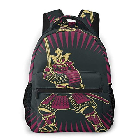 Multifunctional Casual Backpack,Japanese Samurai With Katana,Adult Teens College Double Shoulder Pack Travel Sports Bag Computer Notebooks