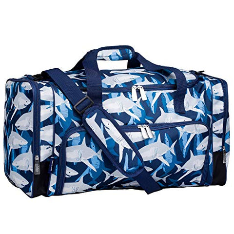 Wildkin Kids Weekender Duffel Bag for Boys and Girls, Carry-On Size and Perfect for Weekend or Overnight Travel, 600-Denier Polyester Fabric Duffel Bags Measures 22 x 12 x 12 Inches (Sharks)
