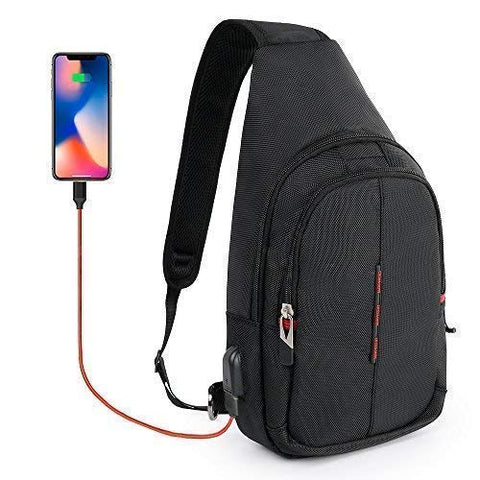 CrossGear Small Sling Backpack with USB Charging Port Waterproof Pouch Chest Shoulder Mini Bag