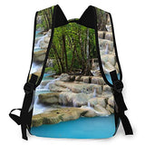 Double Shoulder Casual Backpack,Waterfall Landscape Nature Scenery Exotic Tre,Lightweight Durable Rucksack Business Travel Sports Schoolbag Daypack for Men Women Adult Teens