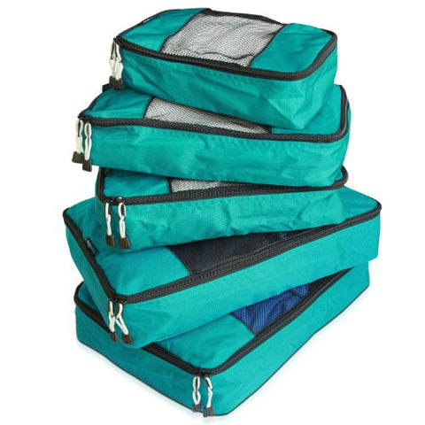 TravelWise Packing Cube System - Durable 5 Piece Weekender Plus Set (Teal)