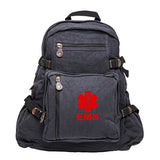 EMS Emergency Medical Services Army Sport Heavyweight Canvas Backpack Bag in Black & Red, Large
